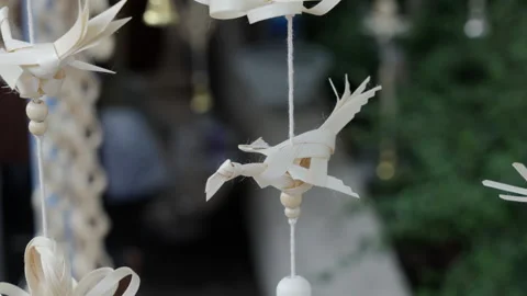 Handmade hanging bird mobile made from thin bamboo strips Stock Footage 243817023