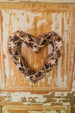 Handmade heart shaped wreath Stock Photos