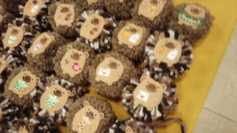 Handmade hedgehogs stuffed animal at pop up market Honolulu Hawaii Stock Footage 201997080