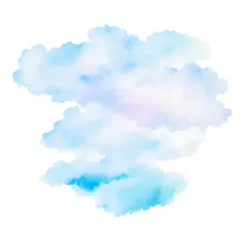 Handmade illustration of blue clouds, sky watercolor, light abstract splash.. Illustrazione stock