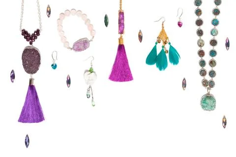 Handmade jewelry on the white background Stock Photos