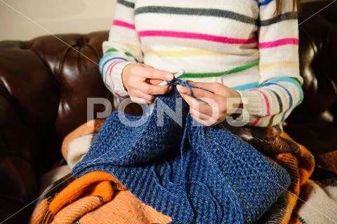 Handmade knitting, leisure woman activity. detail photo Stock Photos