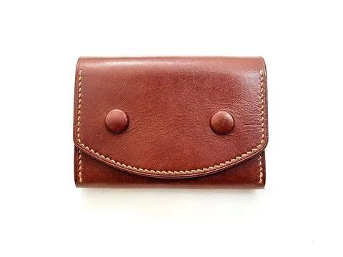 Handmade leather wallet with snap button Stock Photos