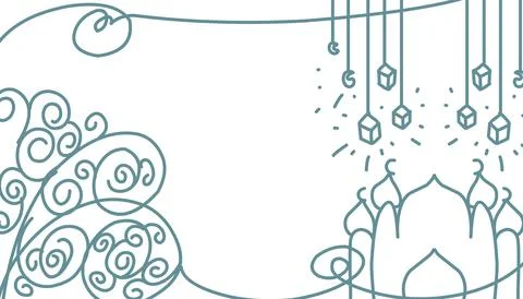 Handmade line art background with the theme of Ramadan and Islamic holidays. Stock Illustration