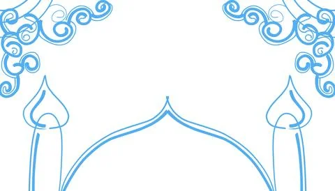 Handmade line background on the theme of Ramadan and Muslim holidays in blu.. Stock Illustration