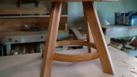 Handmade little table by wood in workshop of carpenter, hobby and profession Stock Footage 197387183