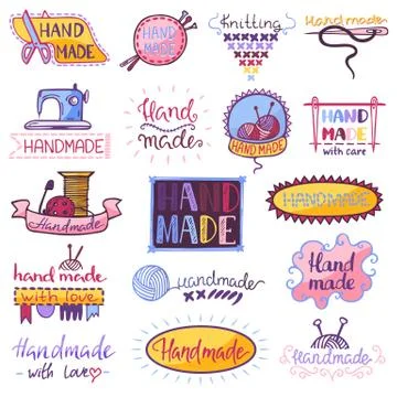 Handmade logo vector sewing knitting handcraft hobby workshop logotype Stock Illustration