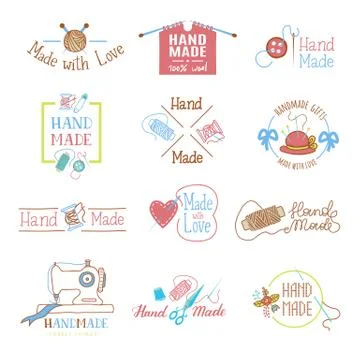 Handmade logo vector wool knitting needles or sewing handcraft hobby workshop Иллюстрация