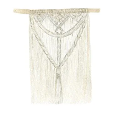 Handmade macrame cotton wall decoration with wooden stick Watercolor Stock Illustration