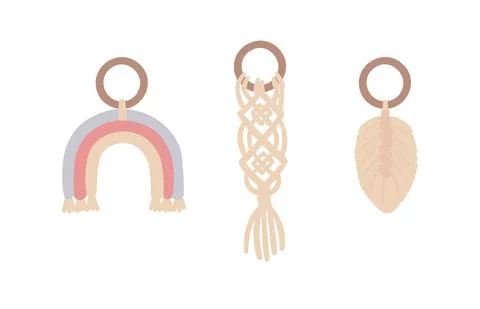 Handmade macrame for kids. Knitted boho decoration for newborns. DIY craft Stock Illustration