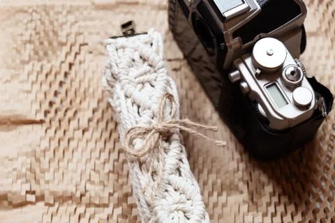 Handmade Macrame photo camera strap Stock Photos