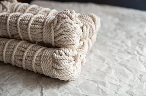 Handmade macrame thread, material for a natural modern decor concept Stock Photos