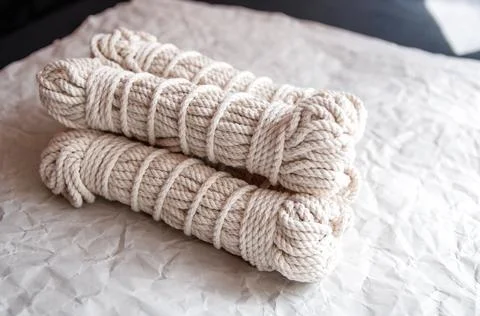 Handmade macrame thread, material for a natural modern decor concept Stock Photos