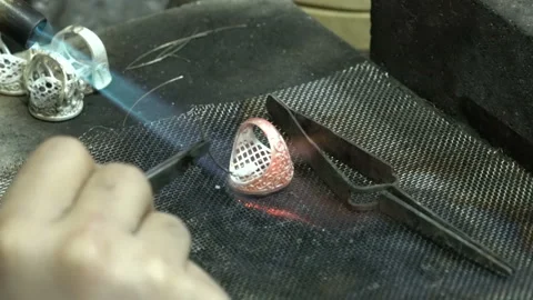 Handmade made of silver ring welding. handmade silver ring. Stock Footage 139658475