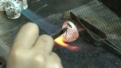 Handmade made of silver ring welding. handmade silver ring. Stock Footage 139659894