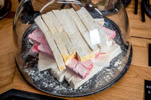 Handmade marshmallow white pink sweet background Stock Photos