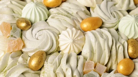 Handmade marshmallows, zephyr and glazed nuts, rotation, closeup Stock Footage 128497001