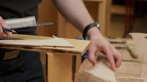 Handmade master makes copy of famous Ilyushin airplane wing Stock Footage 127376996
