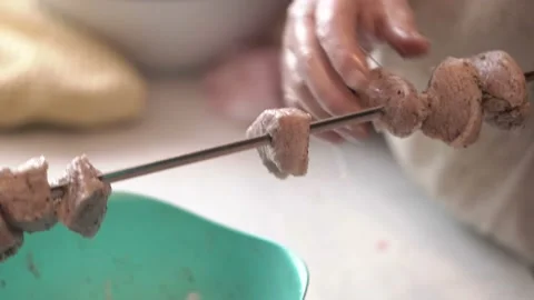 Handmade meat on a spit Stock Footage 102794847