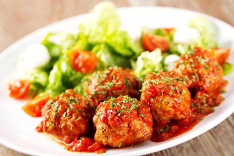 Handmade Meatballs with Side Salad. High quality photo Stock Photos