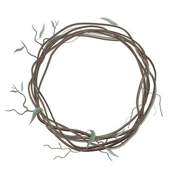Handmade minimalistic twig wreath frame. Vector isolated illustration Ilustración de archivo