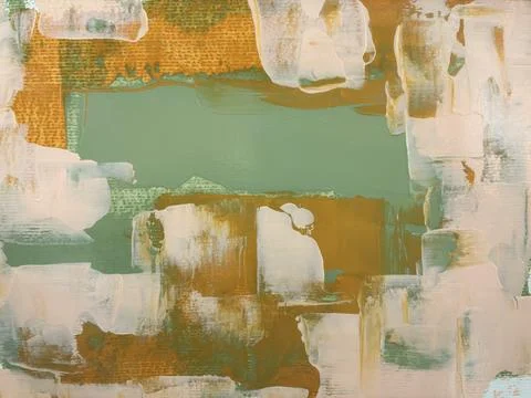 Handmade Modern Abstract Painted Surface in Sage Green, Cream and Ochre 库存照片