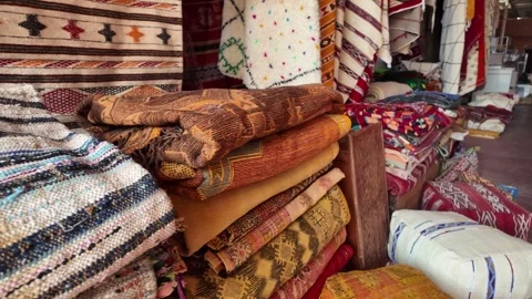 Handmade Moroccan Carpets at Souk El Had, Agadir, Morocco: 26-07-2024 스톡 동영상 280827794