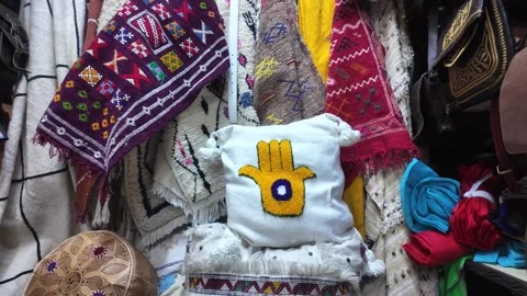 Handmade Moroccan Carpets at Souk El Had, Agadir, Morocco: 26-07-2024 스톡 동영상 280828147