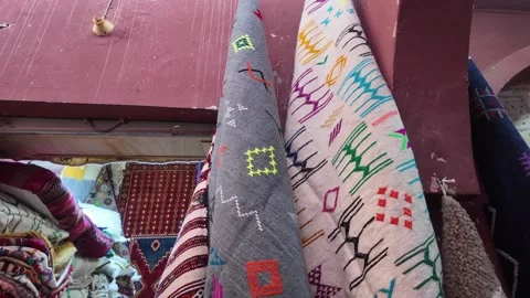 Handmade Moroccan Carpets at Souk El Had, Agadir, Morocco: 26-07-2024 Stock-Footage 280829778