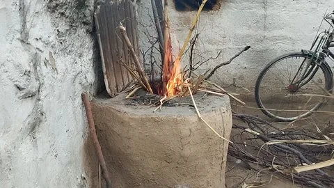 Handmade Mud Stove Stock Footage 263698046