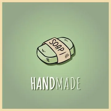 Handmade natural soap logo. Vector hand drawn illustration of organic cosmeti Stock Illustration
