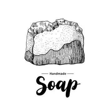 Handmade natural soap. Vector hand drawn illustration of organic Stock Illustration