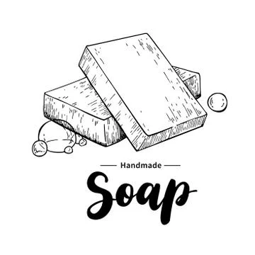 Handmade natural soap. Vector hand drawn illustration of organic Stock Illustration
