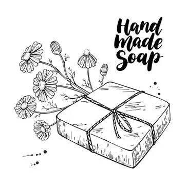 Handmade natural soap. Vector hand drawn illustration of organic cosmetic wit Stock Illustration