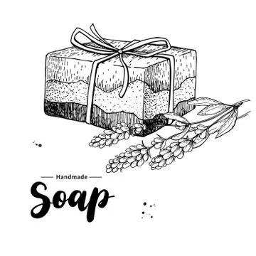 Handmade natural soap. Vector hand drawn illustration of organic cosmetic wit Stock Illustration