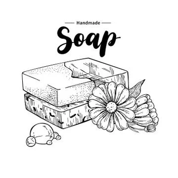 Handmade natural soap. Vector hand drawn illustration of organic cosmetic wit Stock Illustration