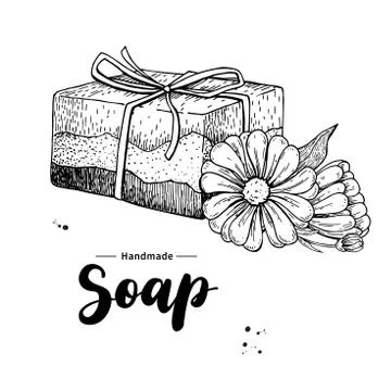 Handmade natural soap. Vector hand drawn illustration of organic cosmetic wit Stock Illustration