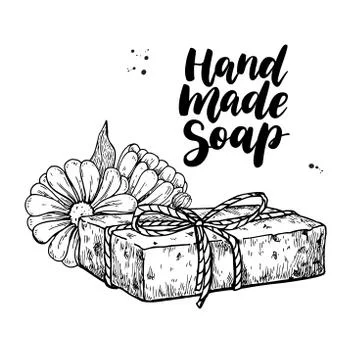 Handmade natural soap. Vector hand drawn illustration of organic cosmetic with Stock Illustration