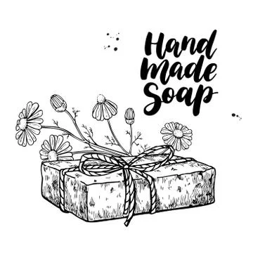 Handmade natural soap. Vector hand drawn illustration of organic cosmetic with Stock Illustration