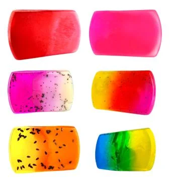 Handmade natural solid soaps for hygiene and cleanliness, isolated on white b Stock Photos