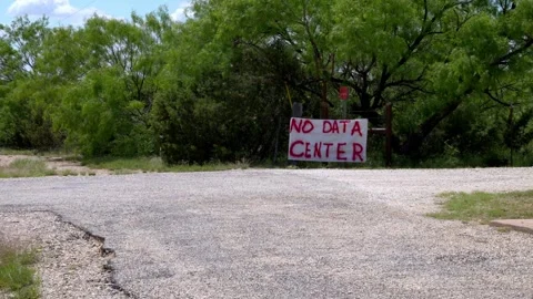 Handmade 'No Data Center' Sign Signals Community Protest Against Rural Stock Footage 334937941