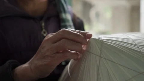 Handmade non la conical hat making in traditional Vietnamese village workshop Video stock 304196034