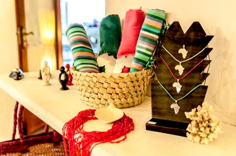 Handmade objects of an African boutique Stock Photos