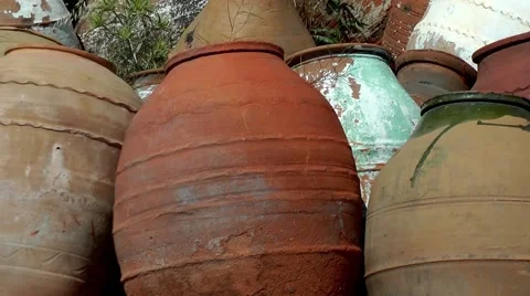 Handmade Old Big Jars Stock Footage 52183272