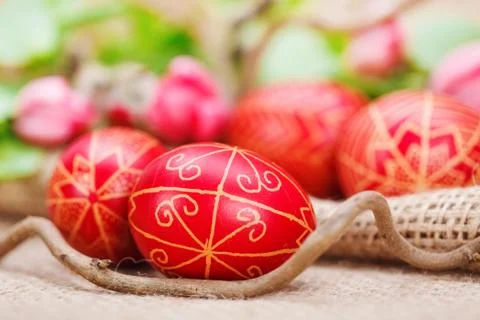Handmade painted easter eggs Stock Photos