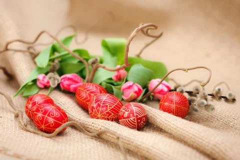 Handmade painted easter eggs Stock Photos