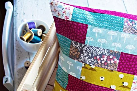 Handmade patchwork pillow case Stock Photos