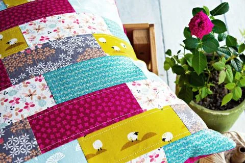 Handmade patchwork pillow case 스톡 사진