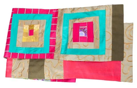 Handmade patchwork silk scarf with square pattern Stock Photos