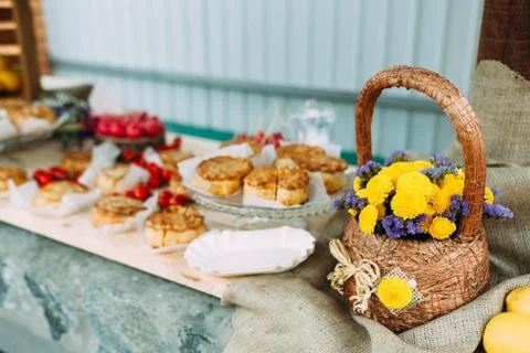 Handmade pie with vegetables on the table. Stock Photos